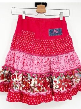 Mish Girls Cottagecore Mixed Media Corduroy Tiered Floral Pom Midi Skirt Size M‎